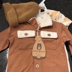 Rabbit & Bear Organic Brown Baby Outfit with Hat